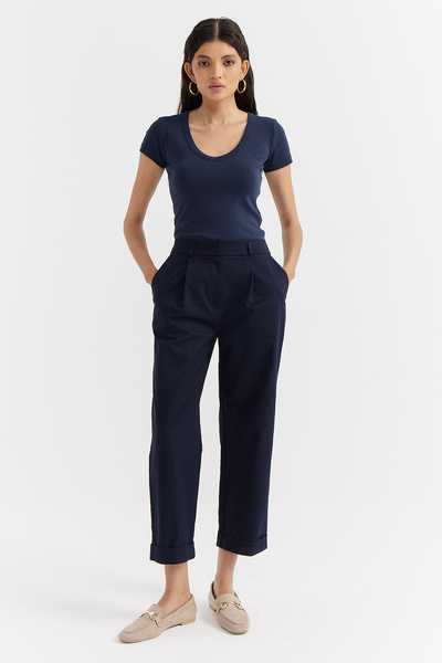 PAULMARK Pantaloni de damă cu detaliu pliat și cu tivuri pliate