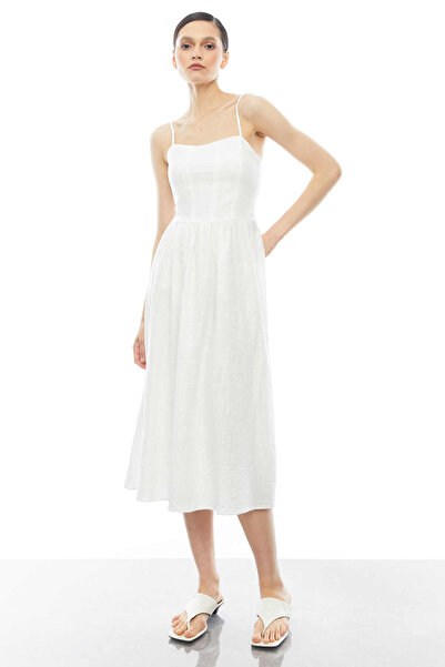 PAULMARK Φόρεμα με λουράκια σε λινό χρώμα