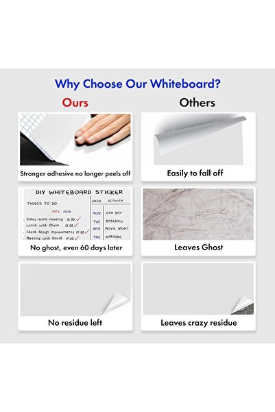 Generic Large Whiteboard Roll with 3 Dry-Erase Markers for Office & Home by BBA, 44 cm × 1.98 m