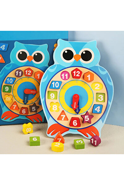 LUDIRO Ceas din Lemn cu Forme Geometrice si Numere, Bufnita Vesela, 29.2x21.7...