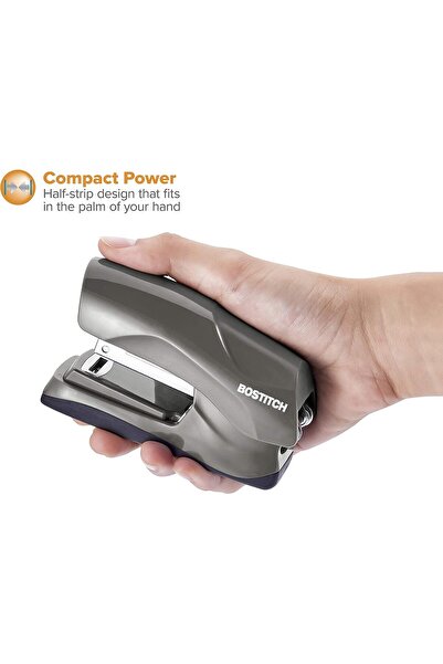Bostitch Heavy Duty Stapler, 40-Sheet Jam-Free, Half-Strip, Small Gray