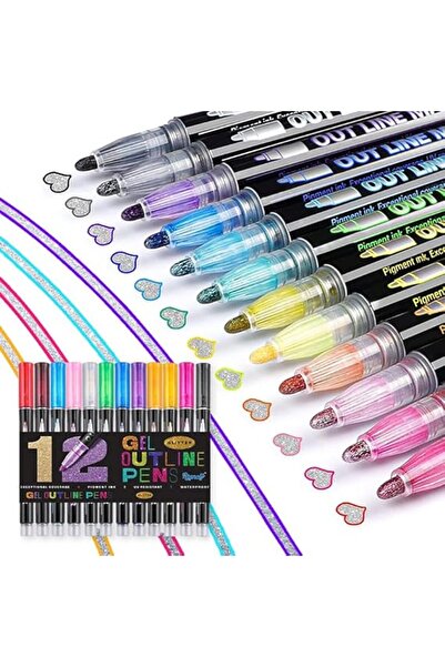Generic Metallic Glitter Marker Pen Set, 12/24/36 Color Dual-Tip Sparkle Pens for Kids Art Crafts, Doodle Dr