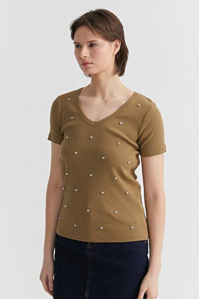 PAULMARK Short Sleeve Stone Detailed Blouse