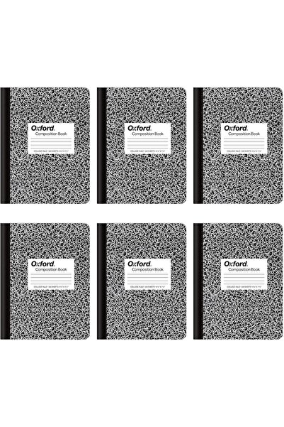Oxford Composition Notebooks, College Ruled, 9-3/4 x 7-1/2 in, 100 Sheets, Black Cover, Pack of 6