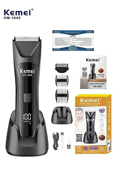 Kemei KM-1849 ماكينة حلاقة شعر الجسم الاحترافية المقاومة للماء مع قاعدة شحن و...