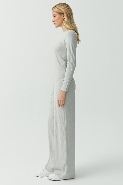 PAULMARK Elastic Waist Ribbed Trousers