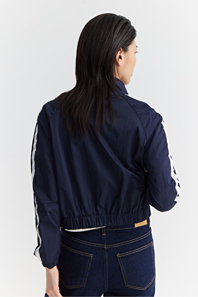 PAULMARK Women's Sleeve Striped Detail Parachute Fabric Thin Short Coat