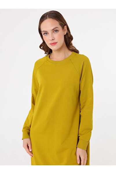 Benin Μακρύ φούτερ με λαιμόκοψη - Λαδί -