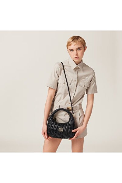 Miu Wander nappa leather hobo Shoulder Bag With Crossbody Strap Zip Closure