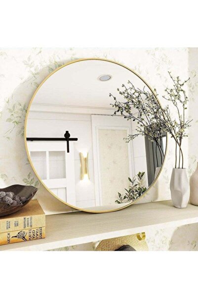 POWER Round mirror with a black metal frame, wall-mounted, suitable for bathr...