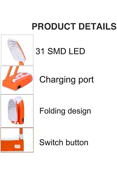 fitto LED Table Lamp, Rechargeable, Two Brightness Levels, for Reading, USB Emergency Light, Blue