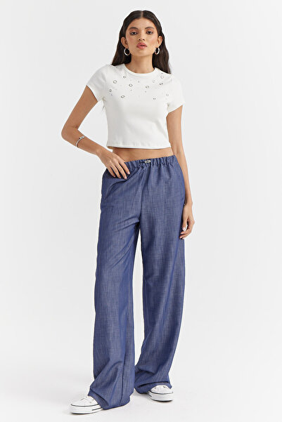 PAULMARK Pantaloni de damă cu talie elastică și picioare largi