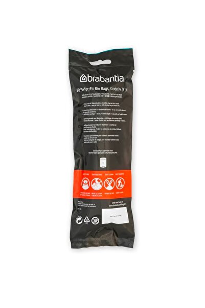Brabantia PerfectFit Bin Liners Size W (5 L) – 20 Bags | Thick Plastic Trash Bags White