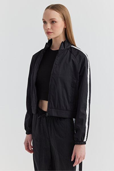 PAULMARK Women's Sleeve Striped Detail Parachute Fabric Thin Short Coat