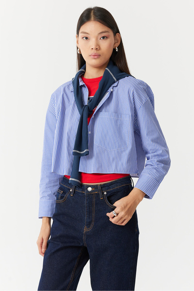 PAULMARK Γυναικείο κοντό πουκάμισο με ρίγες με τσέπες