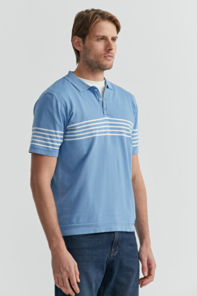 PAULMARK Ανδρικό πλεκτό μπλουζάκι με ριγέ γιακά πόλο