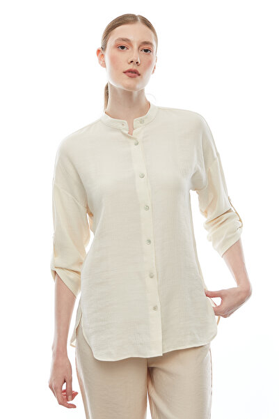 PAULMARK Women's Judge Collar Curved Sleeve Shirt