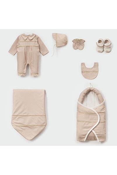 Mert Baby Mathias Piped Peter Pan collar Swaddled 7-Piece Organic Hospital Di...