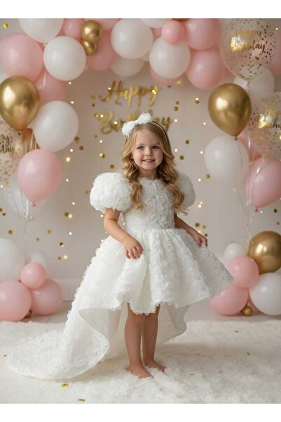 Luneria Dress Rose 3D güllü kırık beyaz kuyruklu toka hediyeli özel ve doğumg...