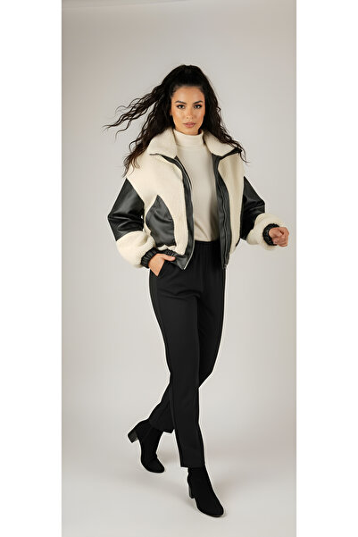 MODA Leather-Trimmed Plush Coat