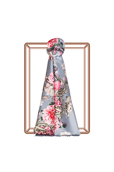 ipekevi Şal de mătase cu model Blue Grey Peony Garden