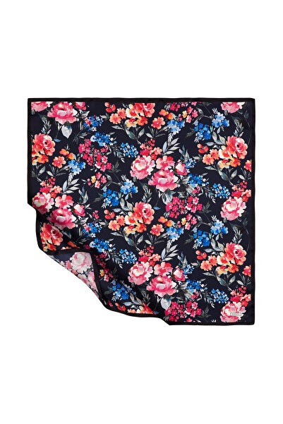 ipekevi Eșarfă de mătase Tivil cu model Grădină înflorită, albastru marin