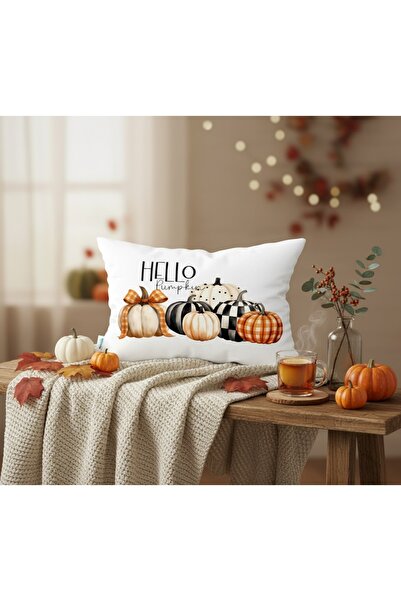 Evmila Pumpkin Pattern Autumn Velvet Rectangle Throw Pillow Case 35X55 cm Double Sided Printed Zippers
