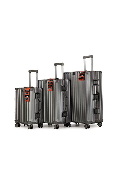 Prosperity High-End Travel Suitcase Aluminum Alloy Luggage with Four Universal Wheels - Dark Gray Set