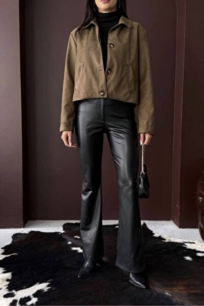 FullCenter YAKALI MODEL SUNİ SÜET ASTARLI KISA CEP DETAYLI CEKET