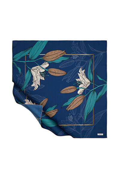 ipekevi Koyu İndigo Lilyum Tivil İpek Eşarp