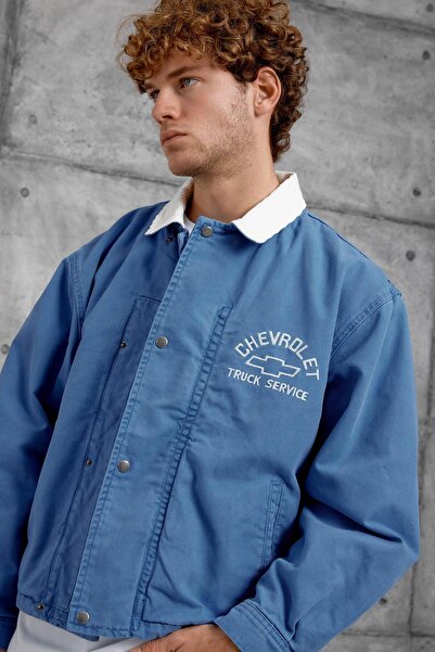 NOMARC Синя MMX TRACK SERVİCE ДЖИНСОВА КУРТКА З НАПИСОМ