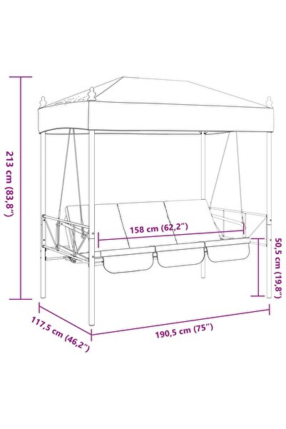 vidaxl Garden Swing Bench with Canopy Dark Grey Steel