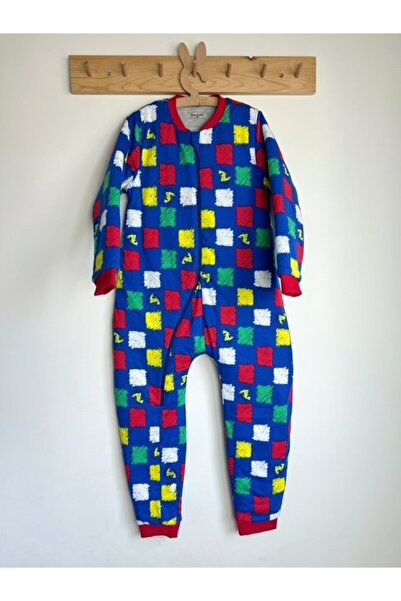 KEY KIDS Mavi Kırmızı Dinazor Pamuklu Bacaklı 8/10/12 Yaş 2.5 tog Kışlık Kalın Erkek Çocuk Uyku Tulumu