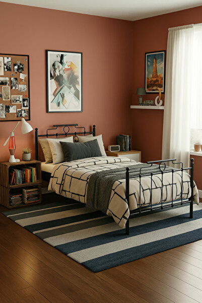 Unimet Harkon Tek Kişilik Ferforje Metal Karyola - (AHŞAP LATALI)