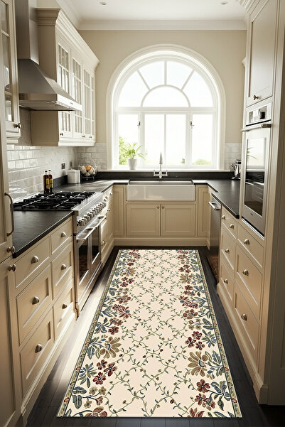 Etnik Dekor Sarmaşık Çiçek Desenli Dijital Baskı Kaymaz Taban Makinede Kolay ...