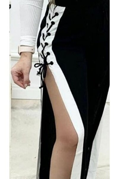 BEFAON Women's High Waist Side Cross Lace-Up Slit Viscose Two Thread Pants