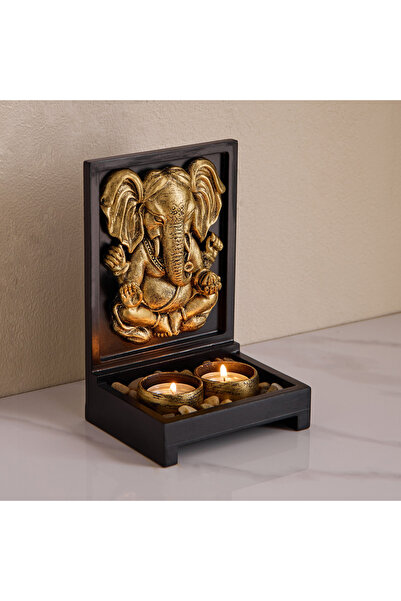 Home Box أوروم-ديفاين-جلاسير بولي ريزين مع حامل خشبي من خشب MDF وحامل شموع صغ...