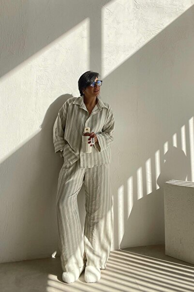 MJAMASS Mint Striped Muslin Pajama Set