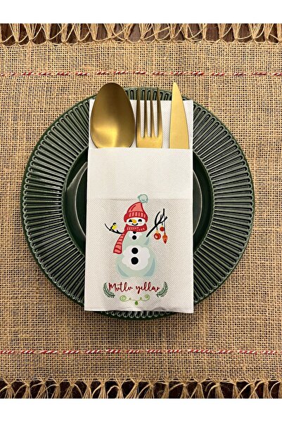 kidspartim New Year Elegant Snowman Happy New Year Printed Napkin with Kangar...