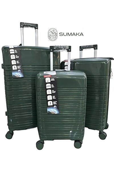 SUMAKA Travel Luggage Set of 3pc High-Resistant and Durable Silicon Trolley Suitcase, 360° Wheels + Lock