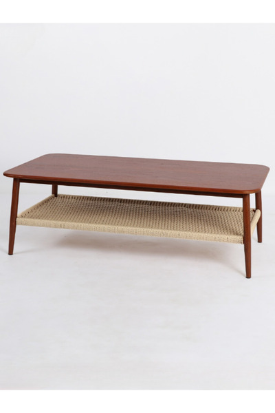 BEC13 Modern wooden table with a Scandinavian design - woven lower shelf