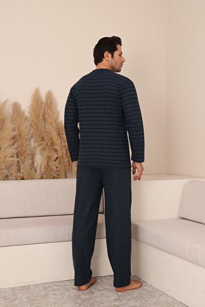 Kompedan Erkek Selanik Önü Patlı Pamuklu Pijama Takımı | Petrol Mavisi 627