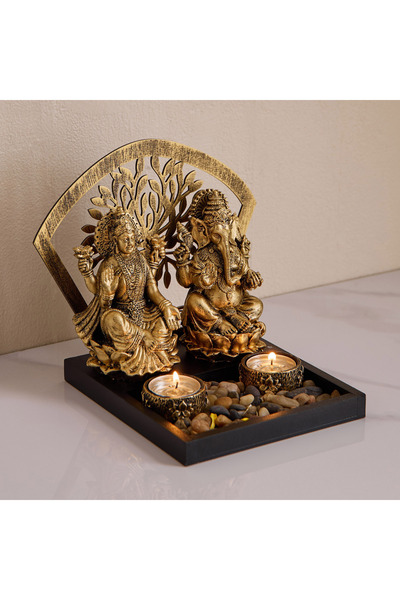 Home Box تمثال غانيش-لاكشمي من مادة البولي ريزين من أوروم-ديفاين-غلاسير مع صي...