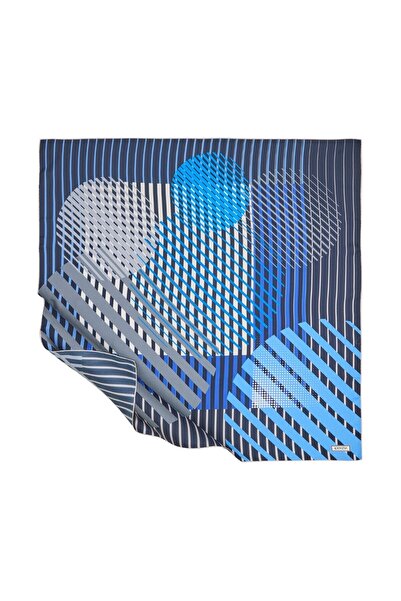 ipekevi Navy Blue Silver Moderna Tivil Silk Scarf