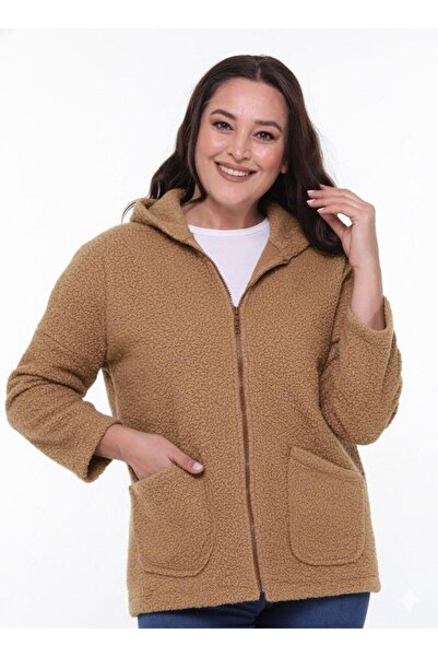 Zer Otantik με κουκούλα Buklet Κοντό παλτό μεγάλου μεγέθους καφέ