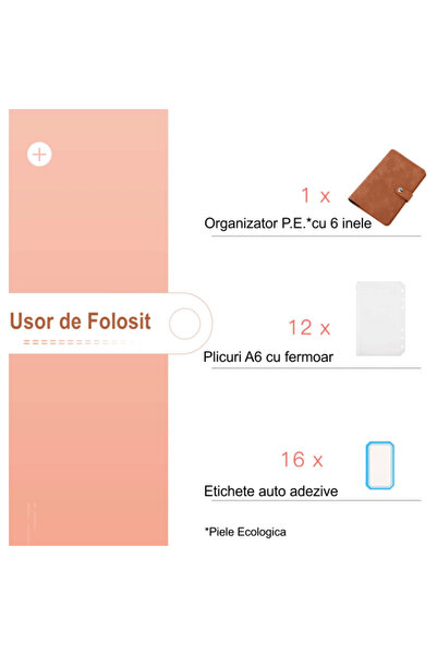 OEM A6 Notebook Organizer Made of Eco-Leather with 6 Binding Rings, 12 PVC Bags and Labels