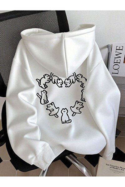 LORVANIY سترة كات مطبوع بغطاء رأس – نمط رسومي بتفاصيل على شكل قلب، مقاس واسع ...