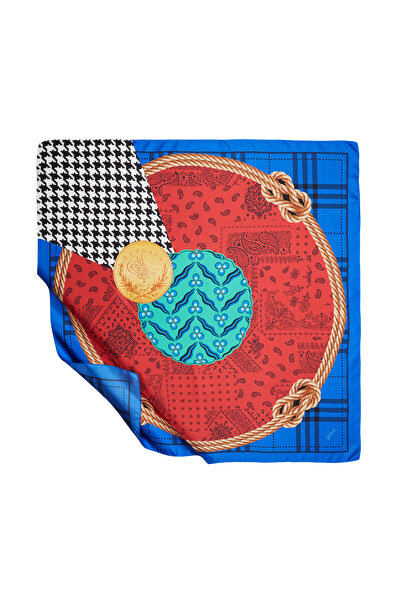 ipekevi Eșarfă din mătase Rope albastru cobalt Tivil Model 03