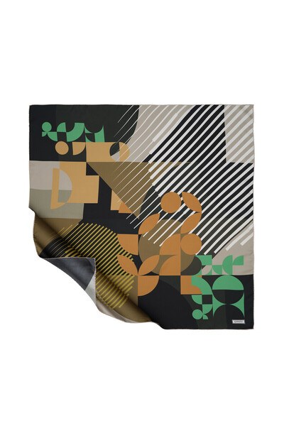 ipekevi Siyah Balköpüğü Kübist Tivil İpek Eşarp