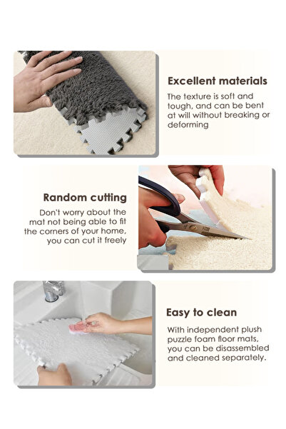 Generic 12Pcs Interlocking Foam Mats Carpet Tiles Plush Area Rug Floor Tiles Soft Baby Playmat Puzzle